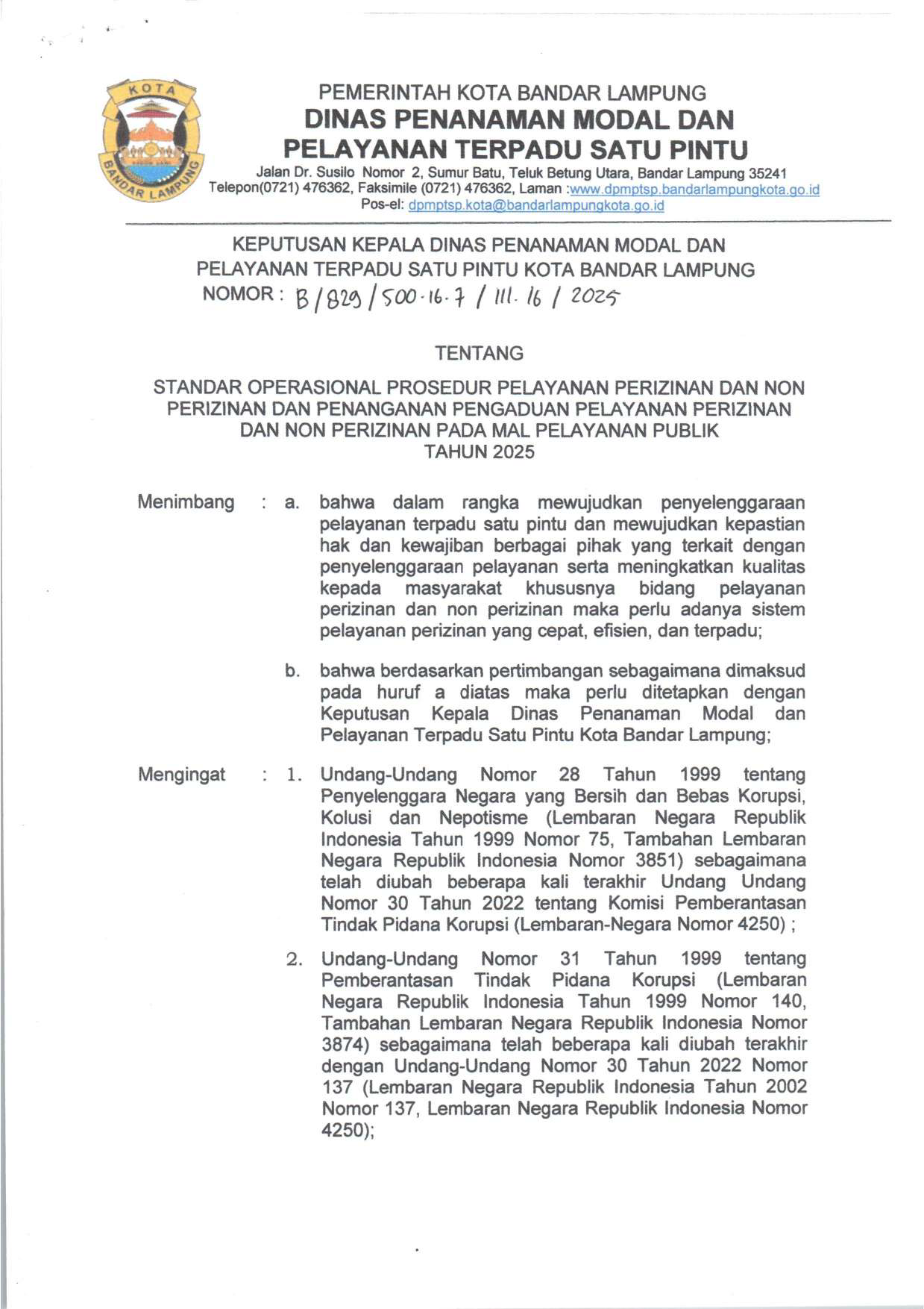 SOP Perizinan dan Pengaduan